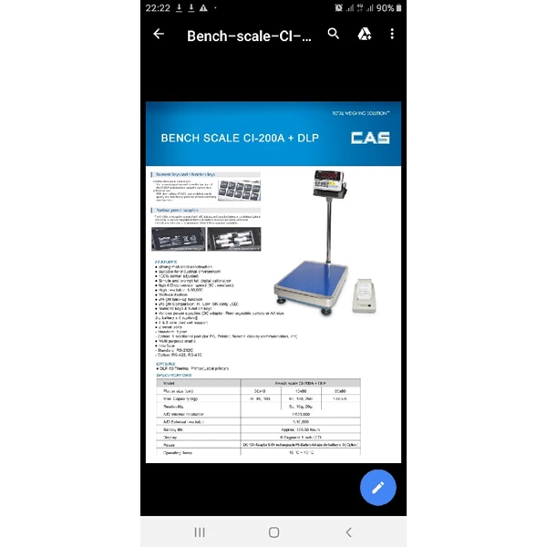 Timbangan Duduk Bench Scale + printer CAS CI-200A + DLP